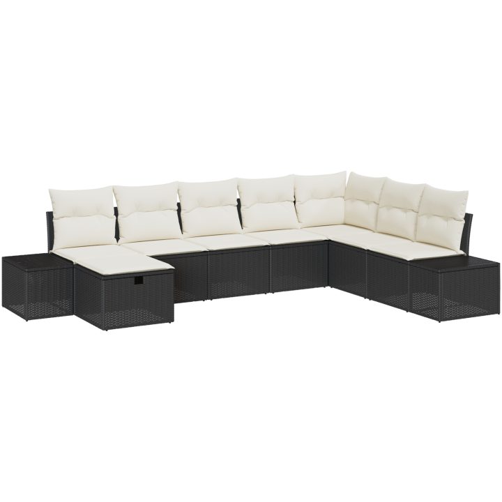 8-delad trädgårdssoffgrupp med kuddar svart poly rattan vidaXL 55 x 62 x 69 cm – bild 2