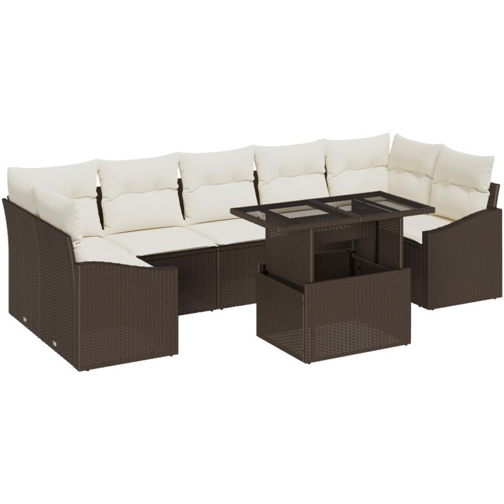 8-delad trädgårdssoffset med kuddar Brun Poly Rattan vidaXL 100 x 55 x 73 cm – bild 2