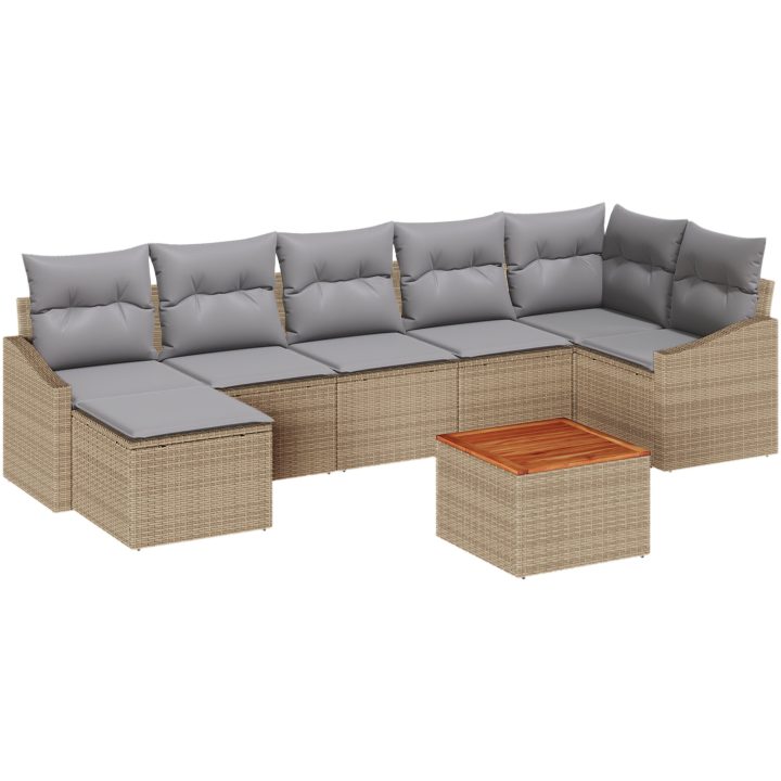 8-delad utesoffa med kuddar i beige polyrotting och akacia vidaXL 55 x 55 x 37 cm – bild 2