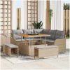8-delade trädgårdsoff-set med kuddar Beige Poly Rattan Akacia vidaXL Stor – miniatyr 1
