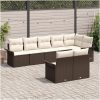 8-delade Trädgårdsoffaset med kuddar Brun Poly Rattan vidaXL 297,5 x 132,5 x 85 cm – miniatyr 3