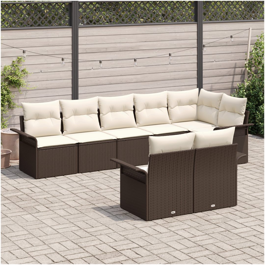 8-delade Trädgårdsoffaset med kuddar Brun Poly Rattan vidaXL 297,5 x 132,5 x 85 cm – bild 3
