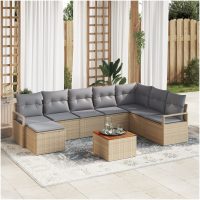 8-delade trädgårdsoffset med kuddar beige poly rattan akacia vidaXL