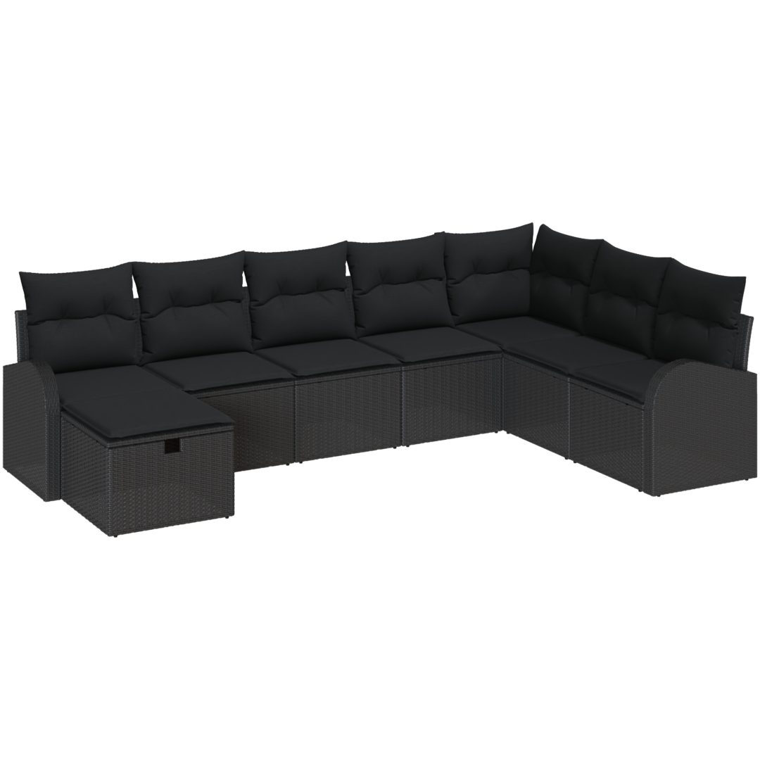 8-delade trädgårdsoffset med kuddar svart poly rattan vidaXL 289 x 179 x 85 cm – bild 2