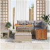 8-delade trädgårdssoffset med kuddar Beige Poly Rattan Akaciaträ vidaXL Stor – miniatyr 3