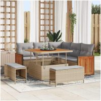 8-delade trädgårdssoffset med kuddar Beige Poly Rattan Akaciaträ vidaXL