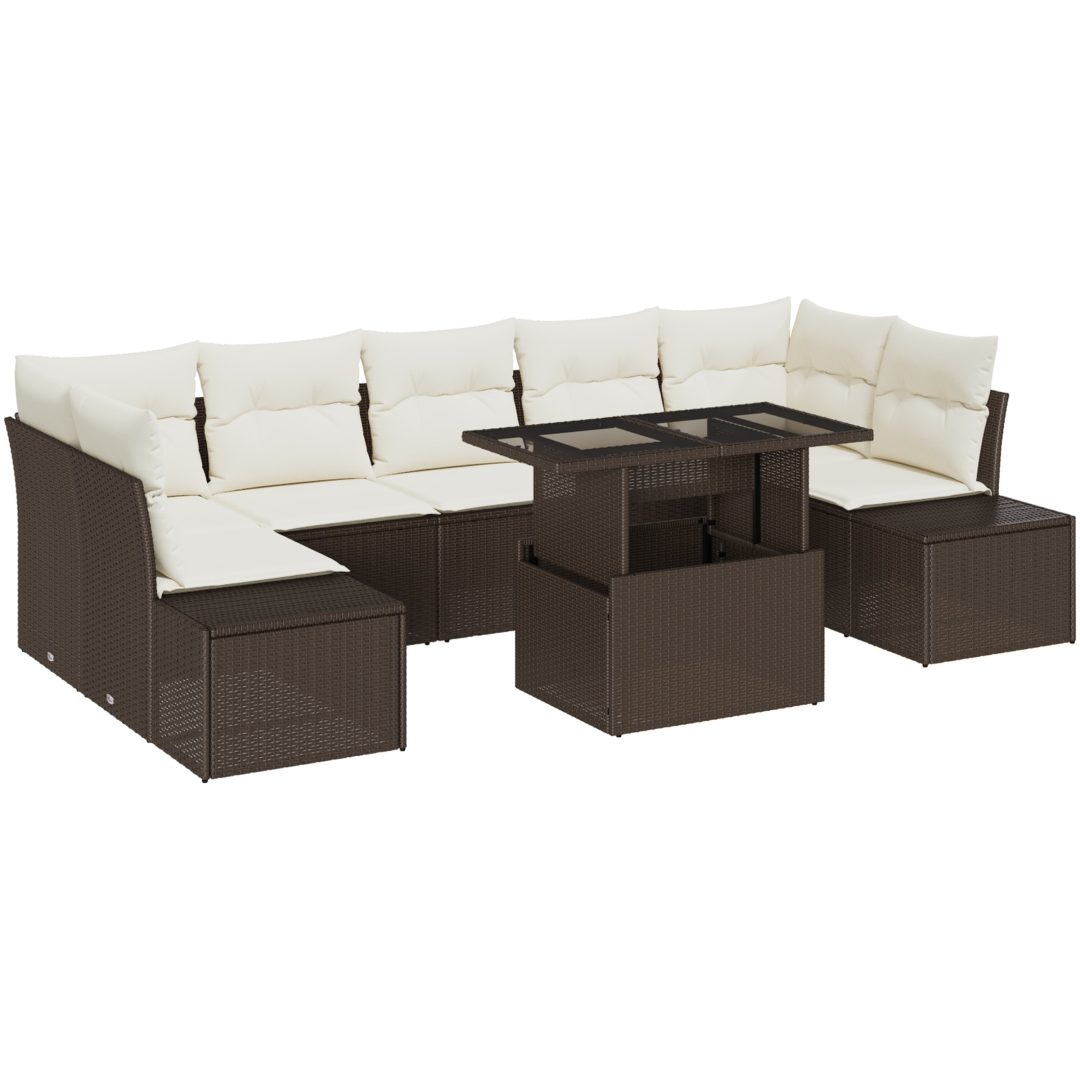 8-delar Soffset med Kuddar, Brun Poly Rattan vidaXL 100 x 55 x 73 cm – bild 2