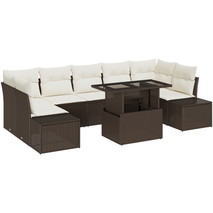 8-delar Soffset med Kuddar, Brun Poly Rattan vidaXL 100 x 55 x 73 cm – bild 2