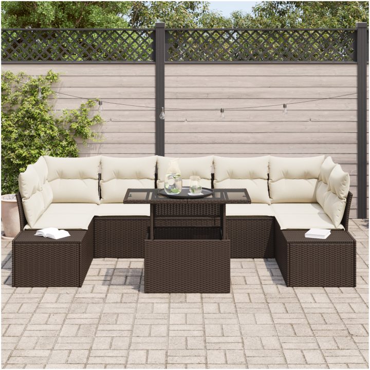 8-delar Soffset med Kuddar, Brun Poly Rattan vidaXL 100 x 55 x 73 cm – bild 3