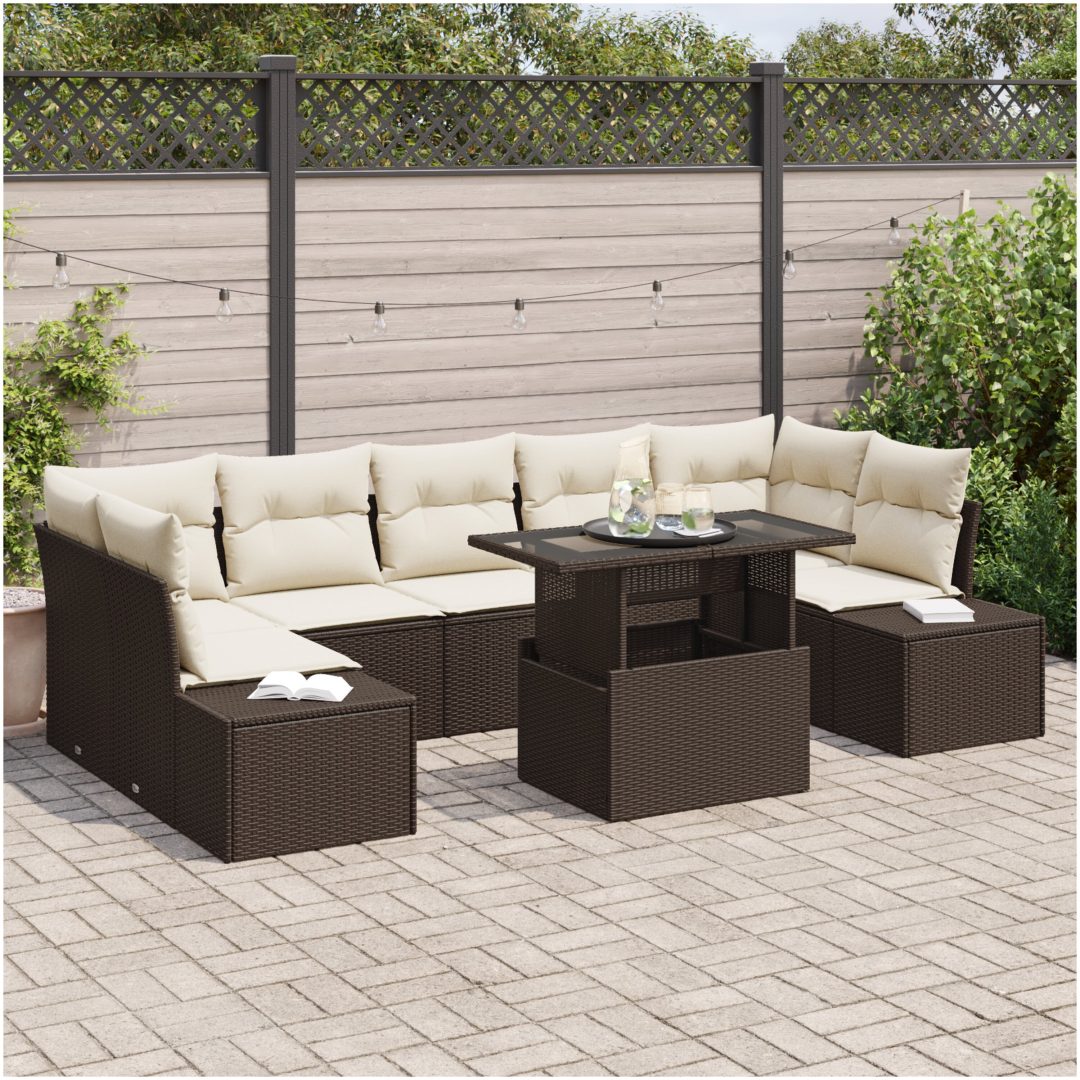 8-delar Soffset med Kuddar, Brun Poly Rattan vidaXL 100 x 55 x 73 cm