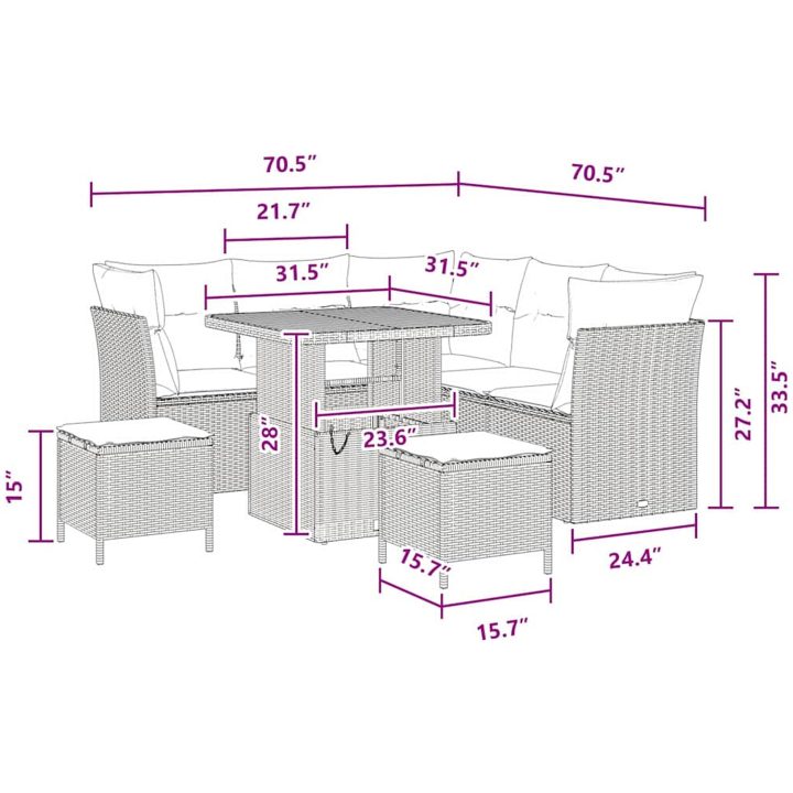 8 Delar Trädgård Soff Set med Kuddar Svart Poly Rattan Akacia vidaXL Stor – bild 12