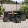 8 Delar Trädgård Soff Set med Kuddar Svart Poly Rattan Akacia vidaXL Stor – miniatyr 1