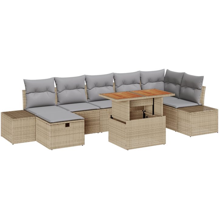 8 Delar Trädgårdsofa Set med Dynor Beige Poly Rattan vidaXL 55 x 55 x 37 cm – bild 2