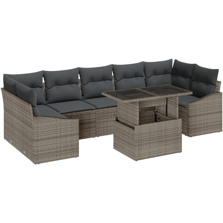 8 Delar Trädgårdsofa Set Med Kuddar Grå Poly Rattan vidaXL 100 x 55 x 73 cm – bild 2