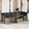 8 Delar Trädgårdsofa Set Med Kuddar Grå Poly Rattan vidaXL 100 x 55 x 73 cm – miniatyr 1