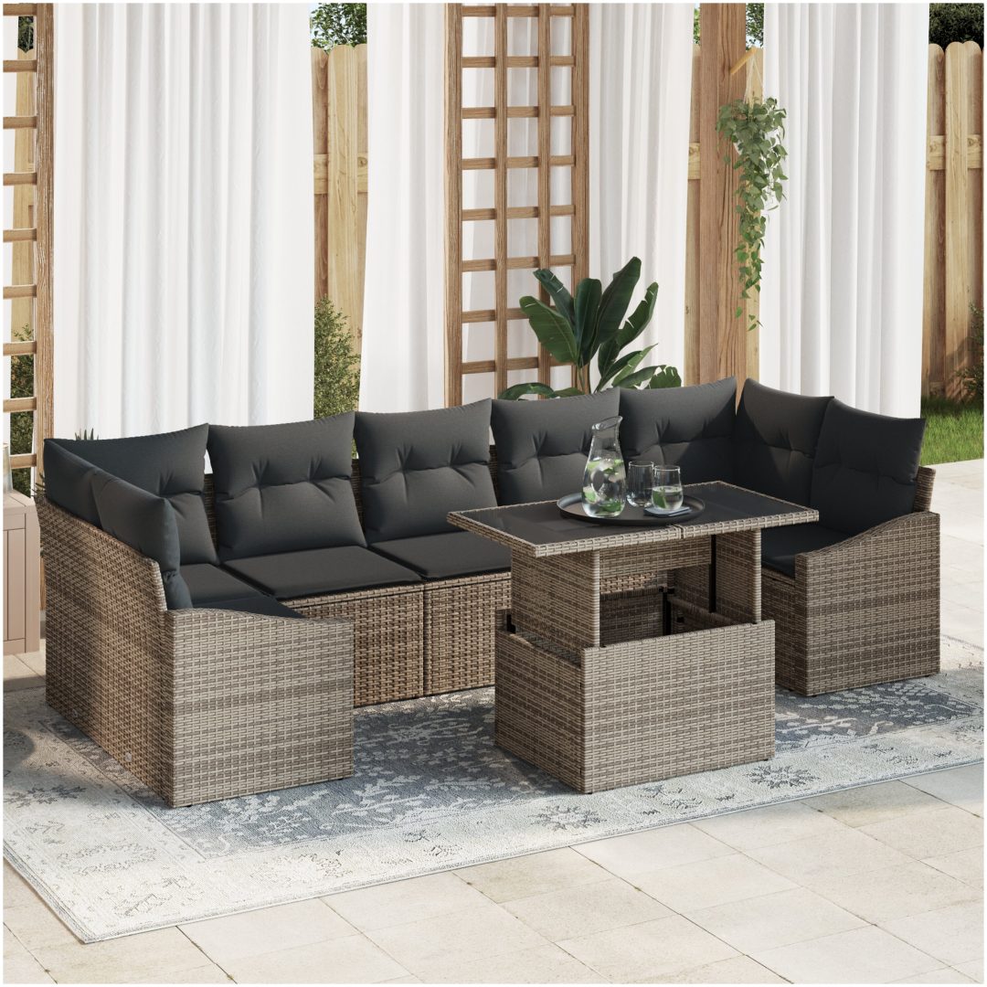 8 Delar Trädgårdsofa Set Med Kuddar Grå Poly Rattan vidaXL 100 x 55 x 73 cm