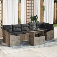8 Delar Trädgårdsofa Set Med Kuddar Grå Poly Rattan vidaXL