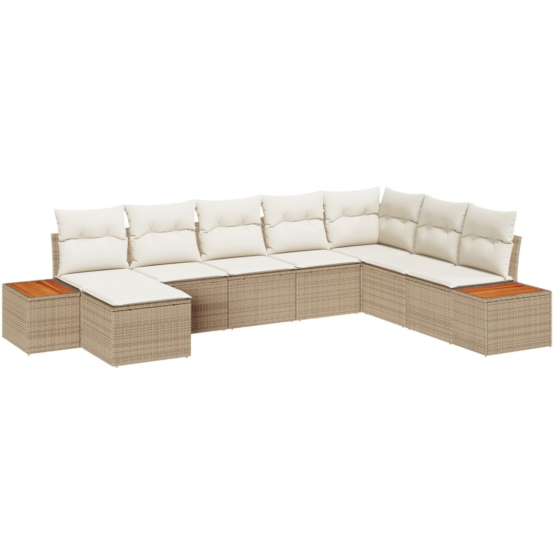 8 Delar Trädgårdsoff-set med Kuddar Beige Poly Rottning Akacia vidaXL 319 x 209 x 69 cm – bild 2