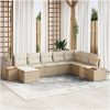 8 Delar Trädgårdsoff-set med Kuddar Beige Poly Rottning Akacia vidaXL 319 x 209 x 69 cm – miniatyr 1