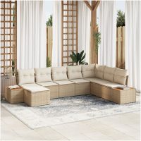 8 Delar Trädgårdsoff-set med Kuddar Beige Poly Rottning Akacia vidaXL