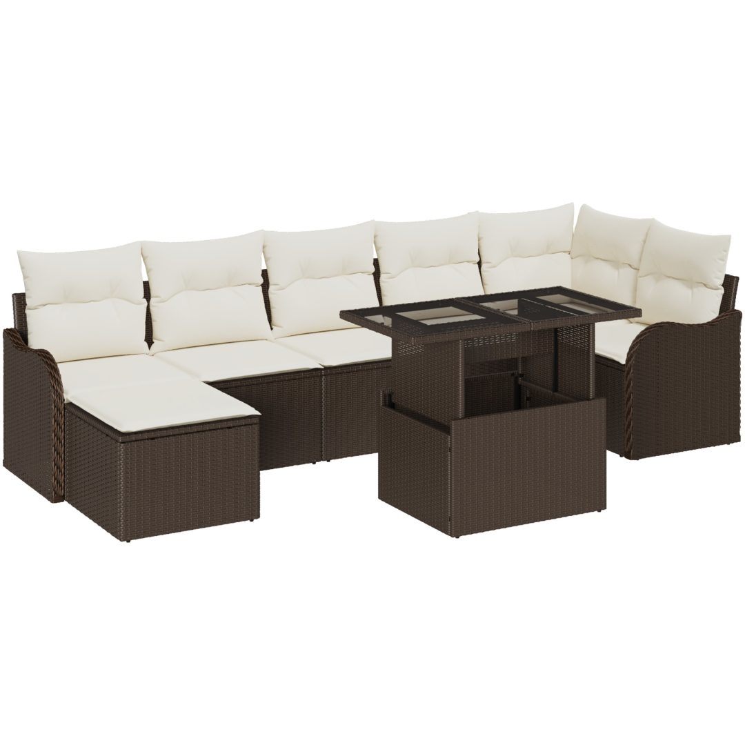 8 Delar Trädgårdsoff-set med Kuddar Brun Poly Rotting vidaXL Stor – bild 2