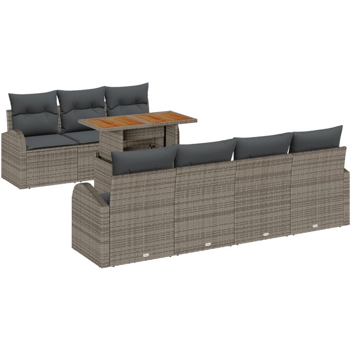 8 delar trädgårdsoff set med kuddar grå poly rattan vidaXL Medium – bild 2