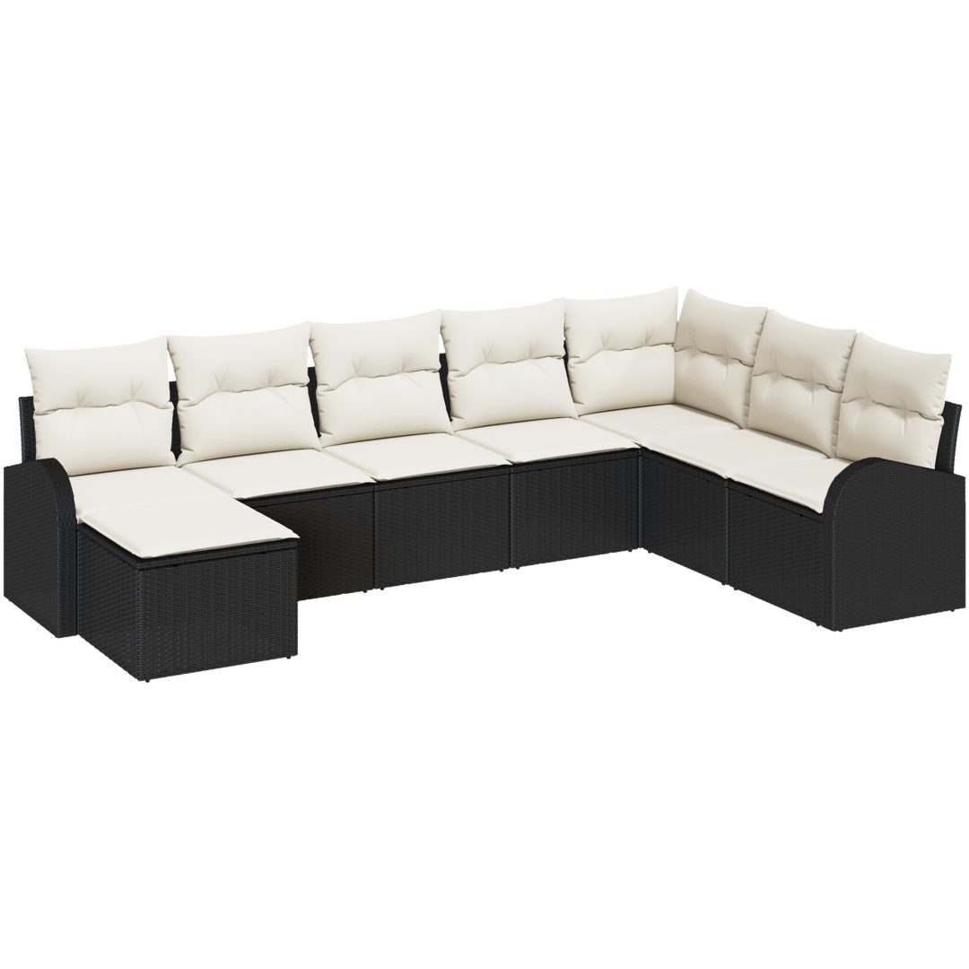 8 Delar Trädgårdsoff-set med kuddar Svart Poly Rattan vidaXL 289 x 179 x 85 cm – bild 2