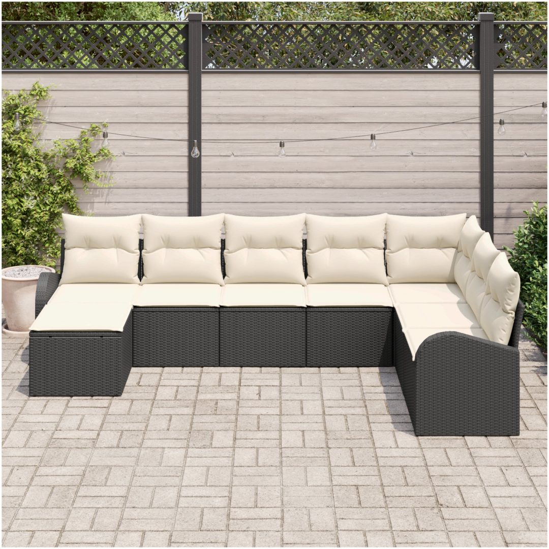 8 Delar Trädgårdsoff-set med kuddar Svart Poly Rattan vidaXL 289 x 179 x 85 cm – bild 3