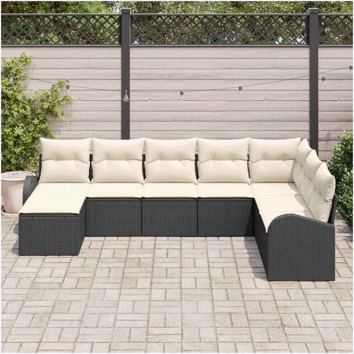 8 Delar Trädgårdsoff-set med kuddar Svart Poly Rattan vidaXL 289 x 179 x 85 cm – bild 3