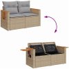 8 Delar Trädgårdsoffa Set med Kuddar Beige Poly Rattan Akacia vidaXL Stor – miniatyr 10