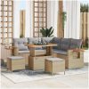 8 Delar Trädgårdsoffa Set med Kuddar Beige Poly Rattan Akacia vidaXL Stor – miniatyr 1