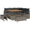 8 delar Trädgårdsoffa set med kuddar Grå Poly Rattan Akacia vidaXL Medium – miniatyr 2