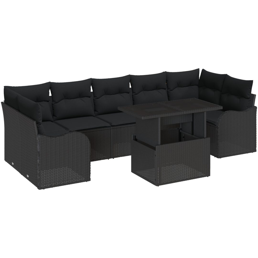 8-delar Trädgårdsoffa Set med Kuddar Svart Poly Rattan vidaXL Stor – bild 2
