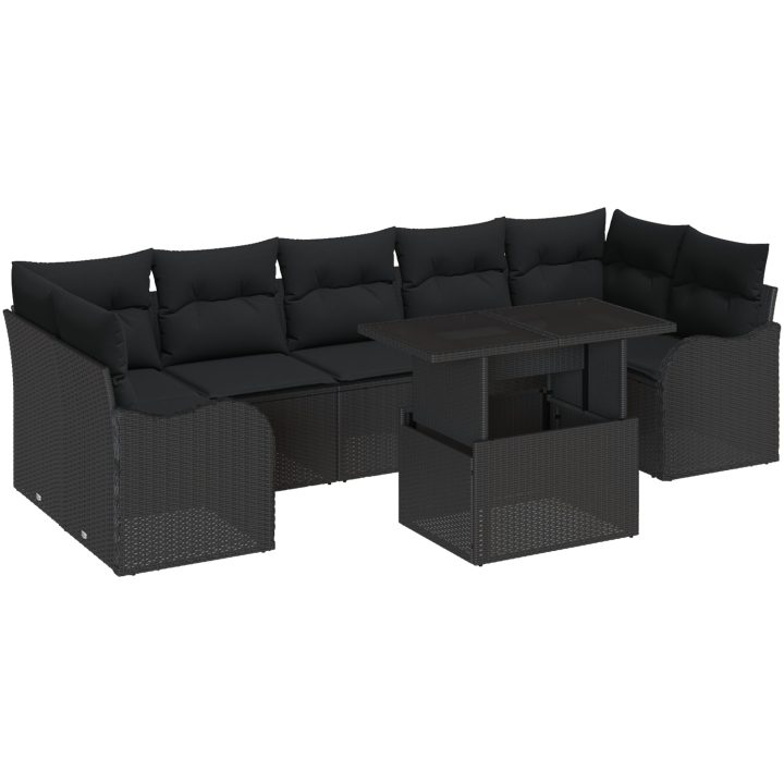 8-delar Trädgårdsoffa Set med Kuddar Svart Poly Rattan vidaXL Stor – bild 2
