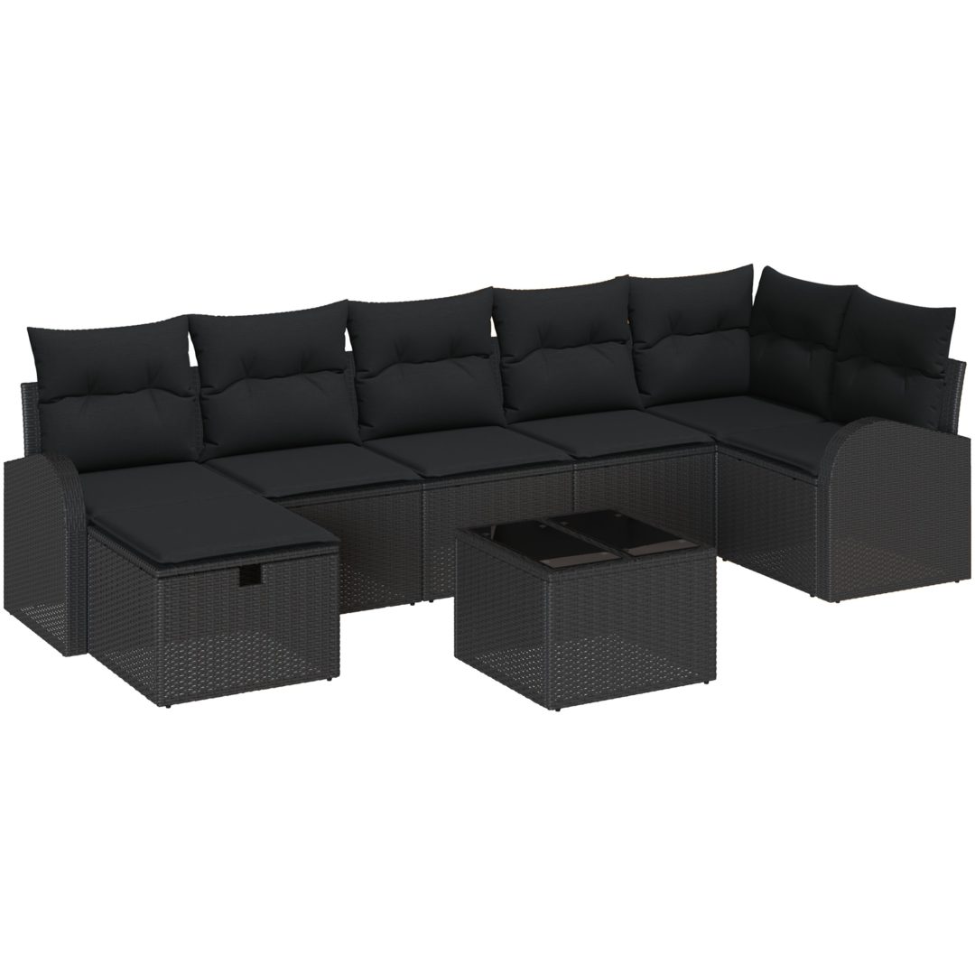 8 Delar Trädgårdsoffagrupp med Kuddar Svart Poly Rattan vidaXL 289 x 124 x 85 cm – bild 2
