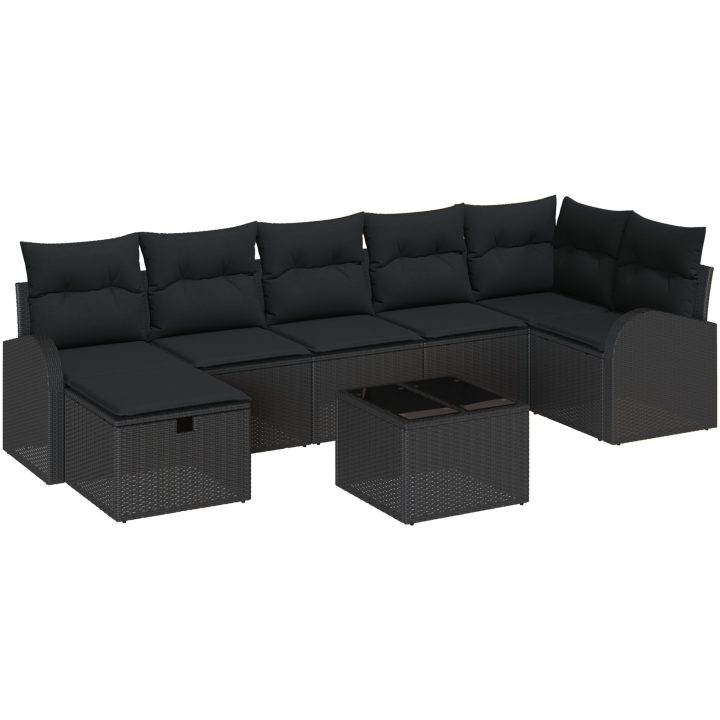8 Delar Trädgårdsoffagrupp med Kuddar Svart Poly Rattan vidaXL 289 x 124 x 85 cm – bild 2