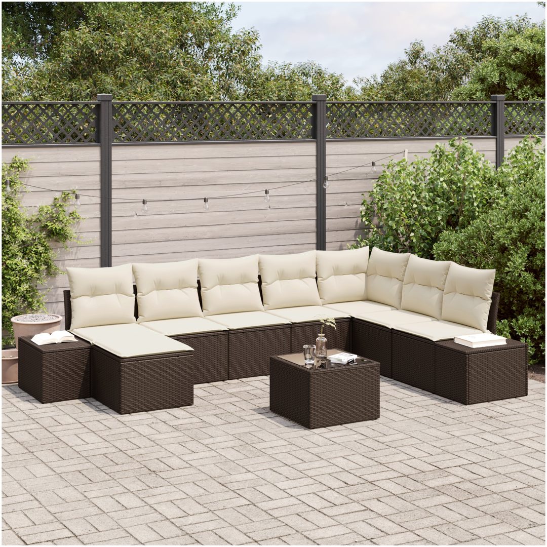 8 Delar Trädgårdsoffaset Med Grå Kuddar i Poly Rattan vidaXL 319 x 209 x 85 cm