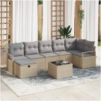 8 Delar Trädgårdsoffaset med Kuddar Beige Poly Rotting vidaXL