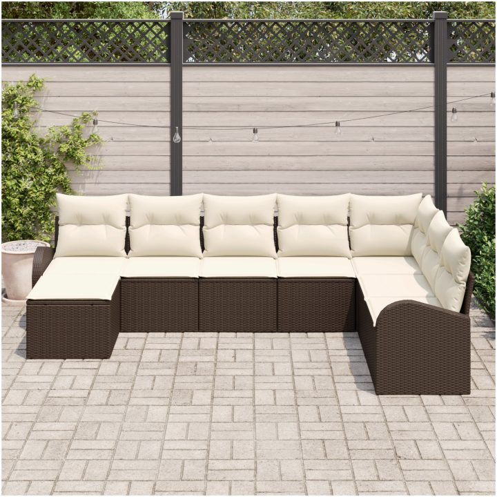 8 Delar Trädgårdsoffaset med Kuddar Brun Poly Rattan vidaXL L - Formad – bild 3