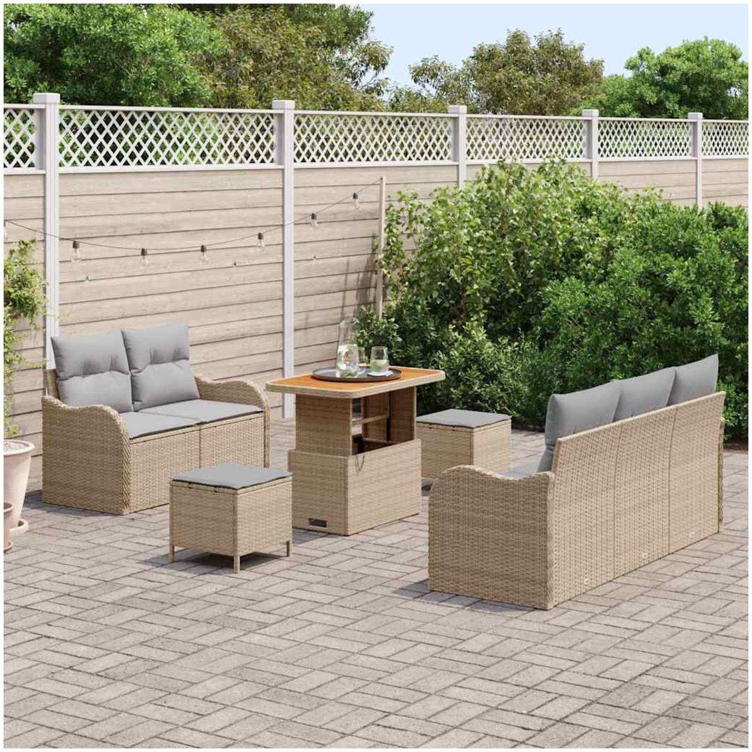 8 Delar Trädgårdsoffasett med Kuddar Beige Polyrotting Akacia vidaXL Medium – bild 3