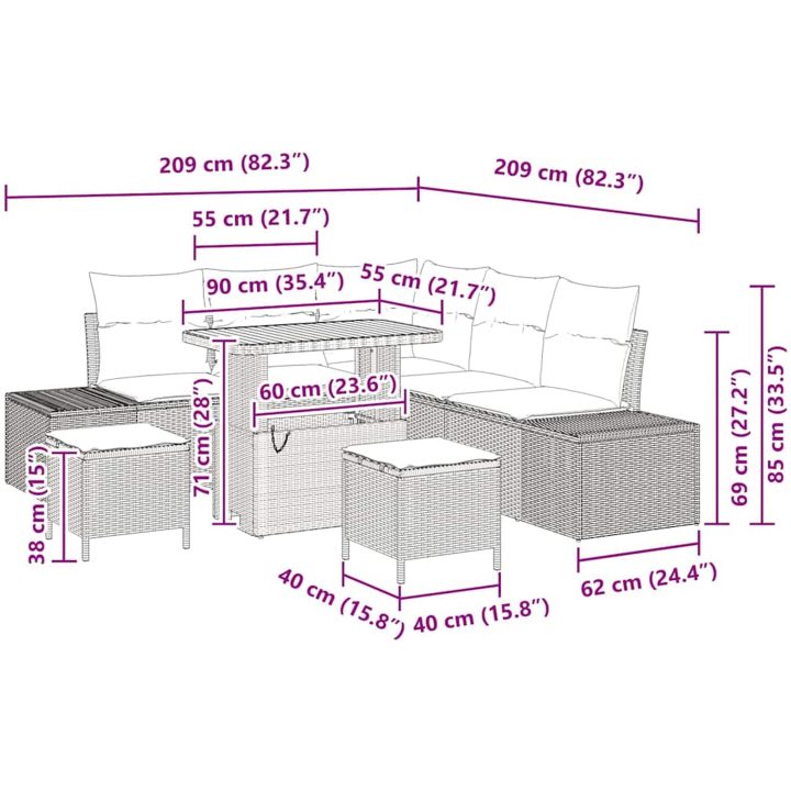 8 Delar Trädgårdsoffgrupp med Kuddar Beige Poly Rattan Akacia vidaXL Stor – bild 9