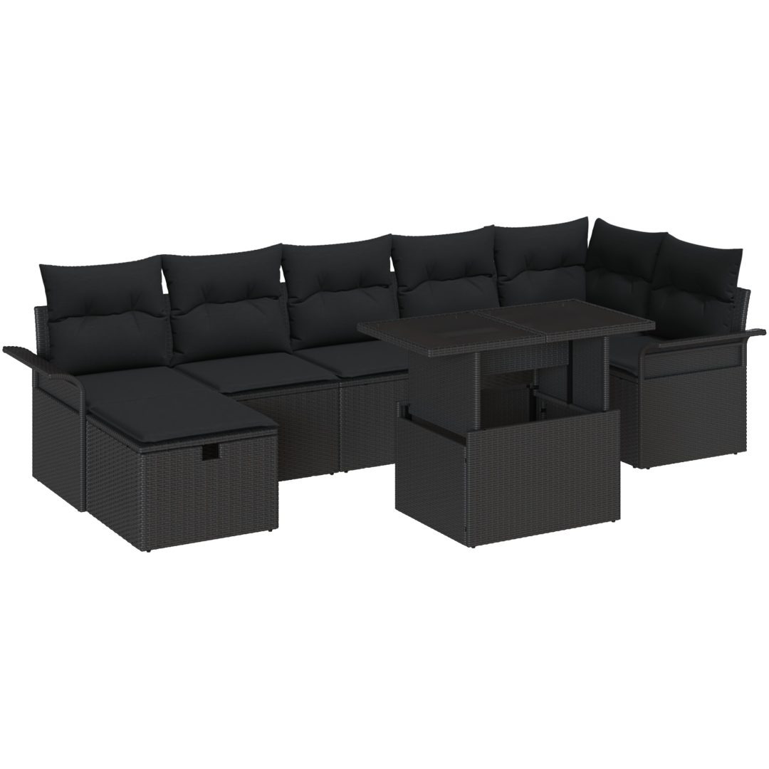 8-delar Trädgårdsoffor Set med Dynor Svart Poly Rattan vidaXL Stor – bild 2