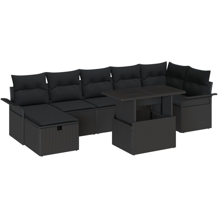 8-delar Trädgårdsoffor Set med Dynor Svart Poly Rattan vidaXL Stor – bild 2