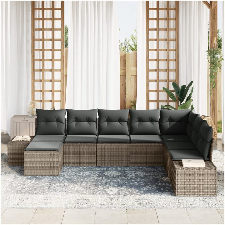 8 Delar Trädgårdsoffset med Dynor Grå Poly Rattan vidaXL 319 x 209 x 85 cm – bild 3