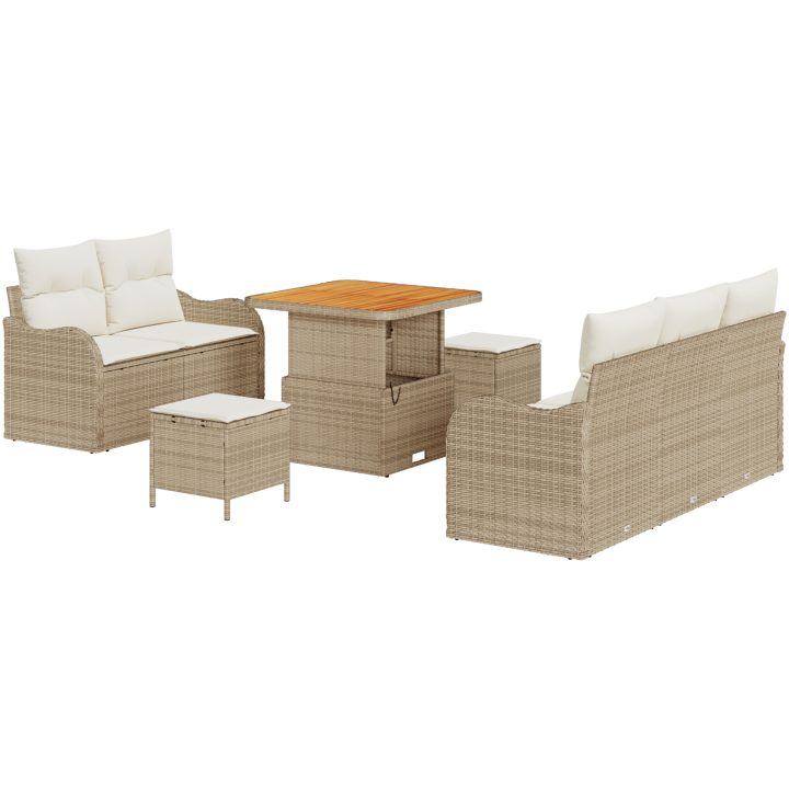 8 Delar Trädgårdsoffset med Kuddar Beige Poly Rattan Akacia vidaXL Stor – bild 2