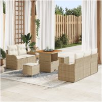 8 Delar Trädgårdsoffset med Kuddar Beige Poly Rattan Akacia vidaXL