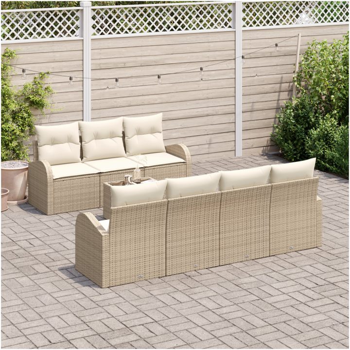 8 Delar Trädgårdsoffset med Kuddar Beige Polyrotting vidaXL 55 x 55 x 37 cm – bild 3