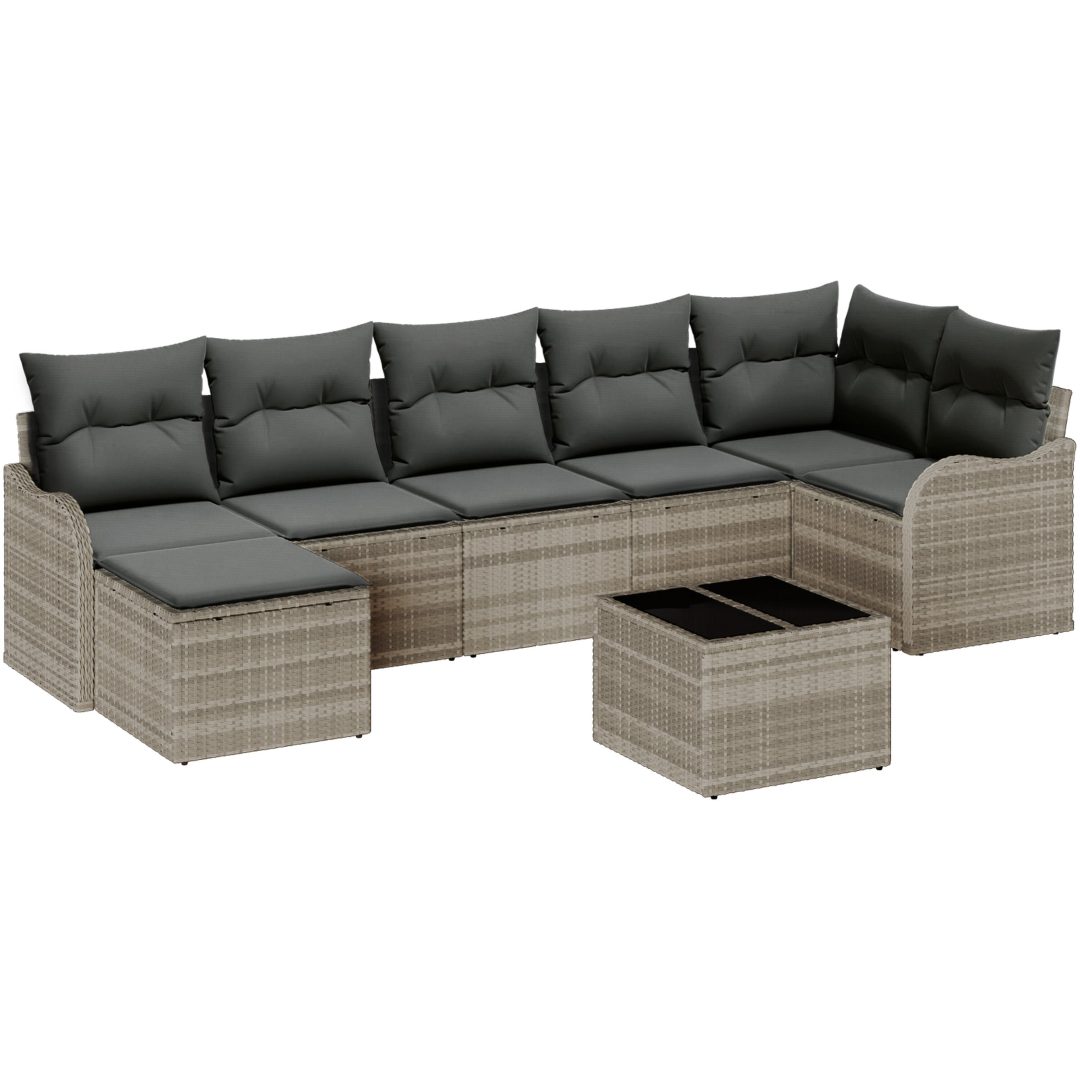 8 Delar Trädgårdsoffset med Kuddar Grå Poly Rattan vidaXL Standard – bild 2