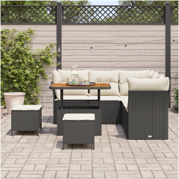 8 Delar Trädgårdsoffset med kuddar Svart Poly Rattan Akacia vidaXL Stor – bild 3