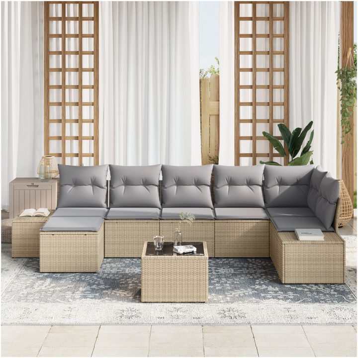 8 Delar Trädgårdsoffset med Kuddar Svart Poly Rattan vidaXL 55 x 55 x 37 cm – bild 3